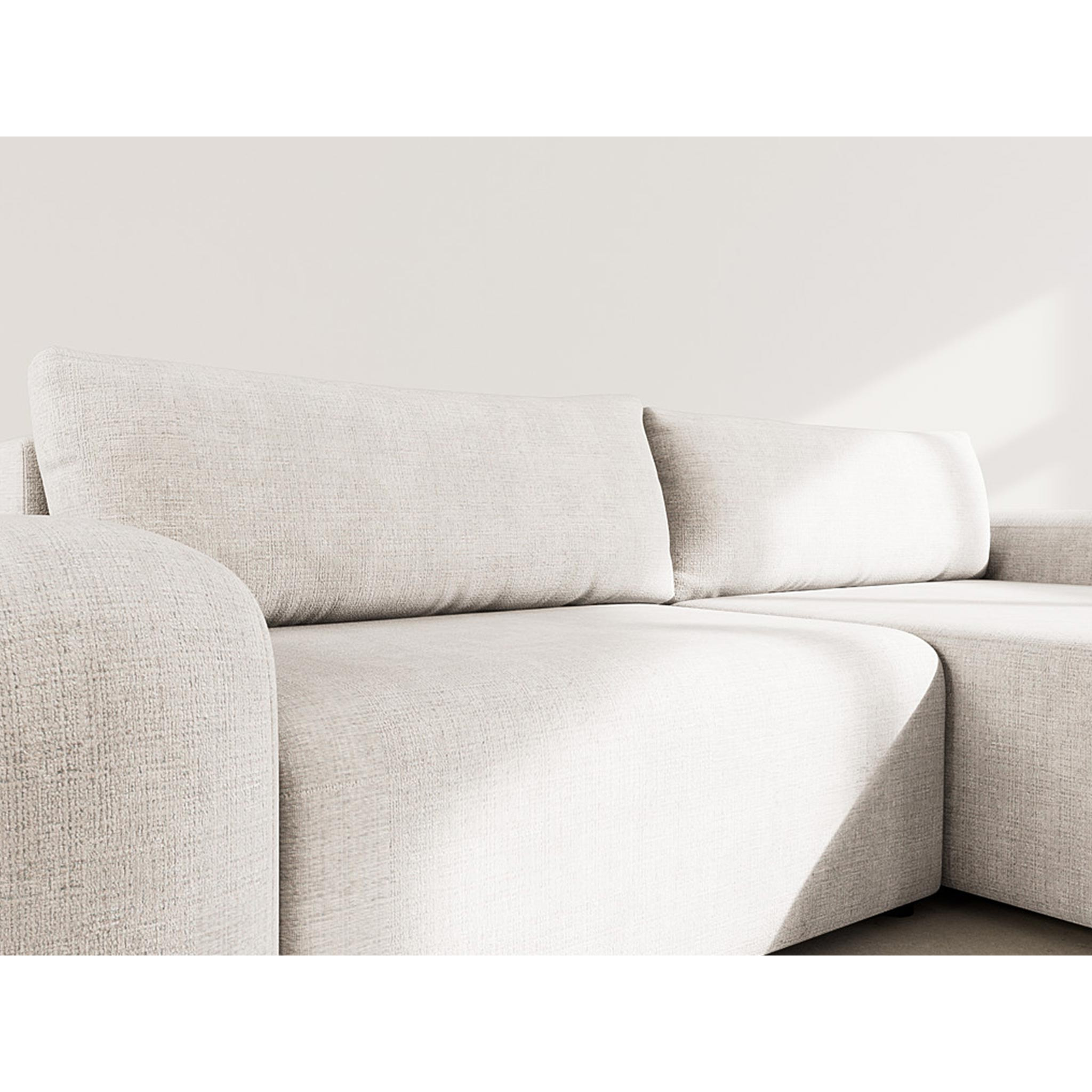 Rebecca - canapé d'angle droit 4 places convertible avec coffre en velours texturé - Beige