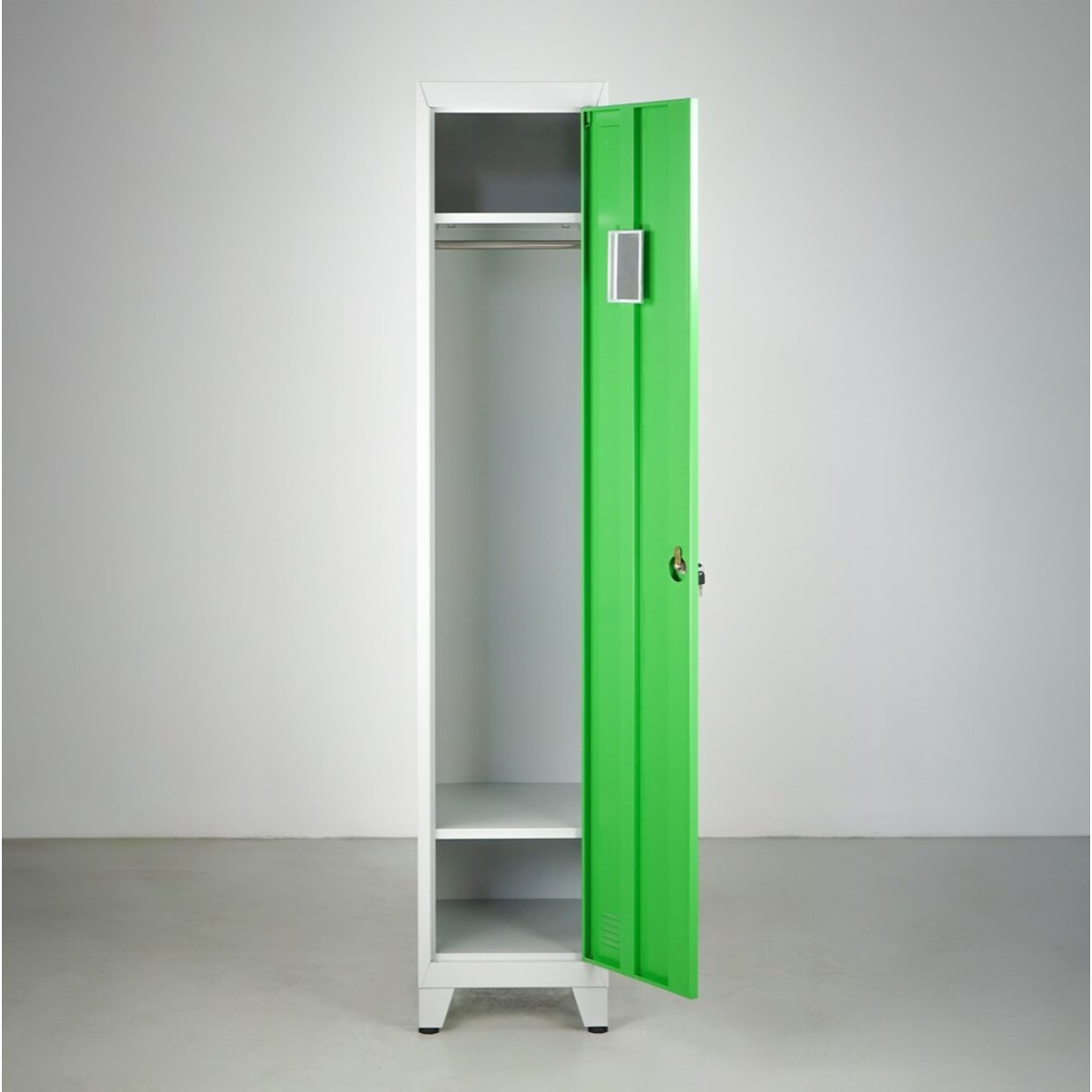 Armadio metallico 1 anta verde appendiabiti e ripiano superiore ed inferiore