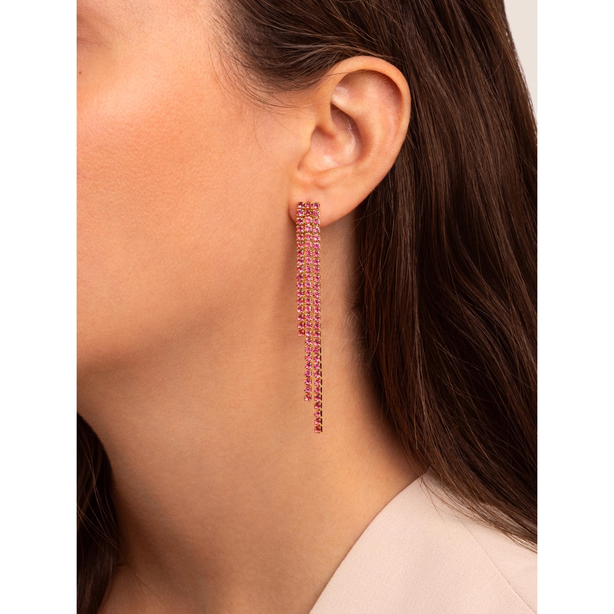 Pendientes Riviere Triple Pink Baño Oro