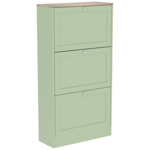 Meuble à chaussures 3 portes battantes style classique chic vert effet bois clair