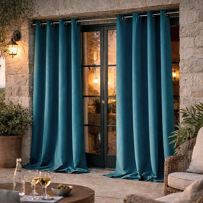 Rideau d'extérieur en tissu déperlant - Bleu Paon