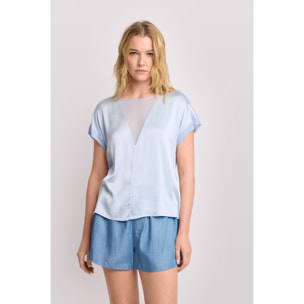 Kocca - Blusa con inserto Donna, Tinta unita, Girocollo