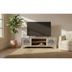 Mueble TV de Madera de Mango 180 Cm Estilo Étnico Tallado