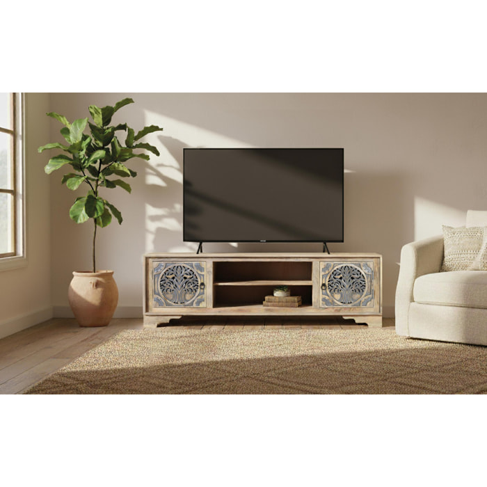 Mueble TV de Madera de Mango 180 Cm Estilo Étnico Tallado