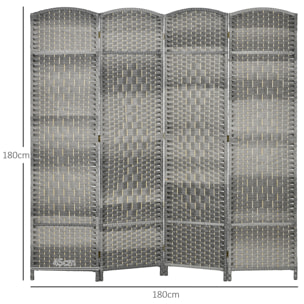 Separador de Ambientes de 4 Paneles Biombo Plegable 180x180 cm Pantalla de Privacidad de Polipropileno para Oficina Dormitorio Gris Mixto