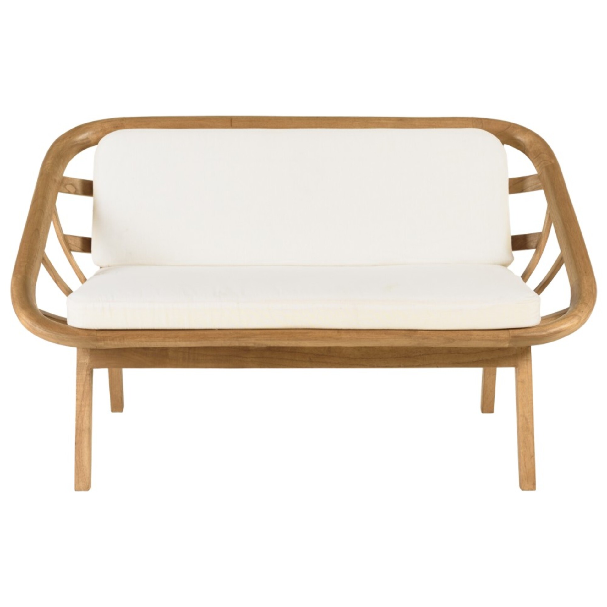 AMY - Canapé 2 places avec coussins blanc en mindi et rotin naturel AMY