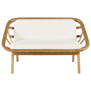 AMY - Canapé 2 places avec coussins blanc en mindi et rotin naturel AMY