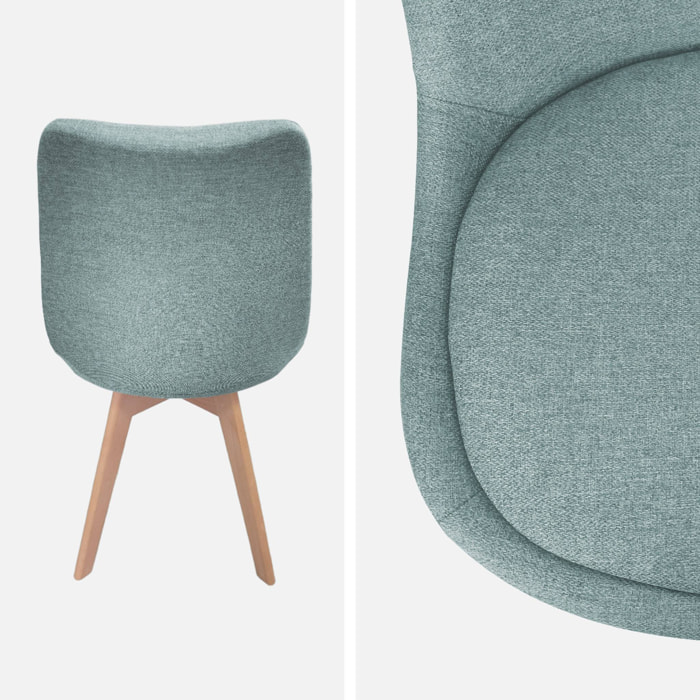 Lot de 4 chaises scandinaves revêtement tissu bleu clair. pieds bois de hêtre - Nils