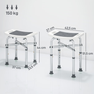 Siège de douche réglable en hauteur tabouret de douche ergonomique pieds antidérapants charge max. 150 Kg alu HDPE blanc gris