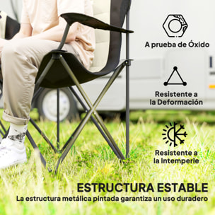 Conjunto de 2 Sillas Plegables Camping con Respaldo Alto Sillas de Camping Portátil Acolchado con Reposabrazos Portavasos y Bolsas de Transporte para Acampada Jardín Terraza Crema y Negro