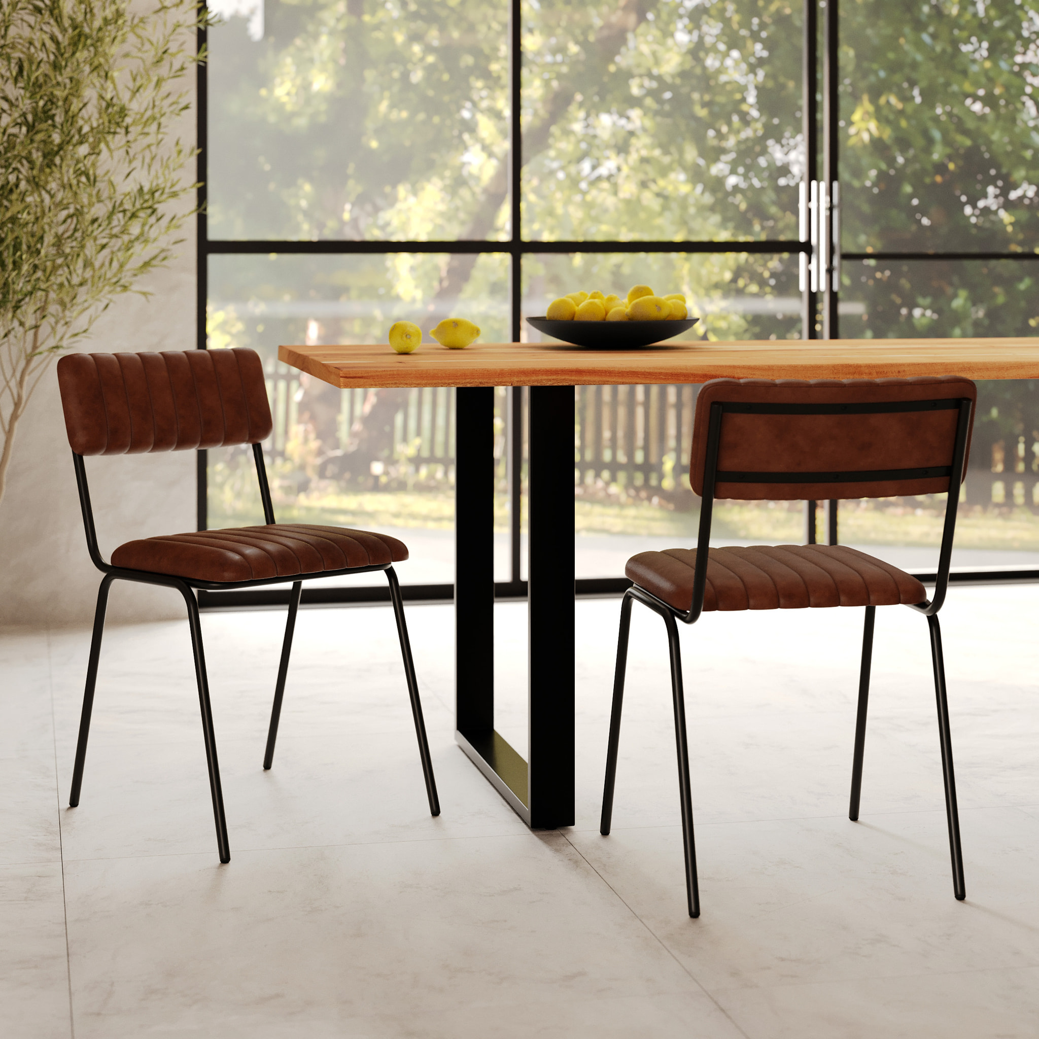 Lot de 2 chaises en cuir de buffle marron - Arsène