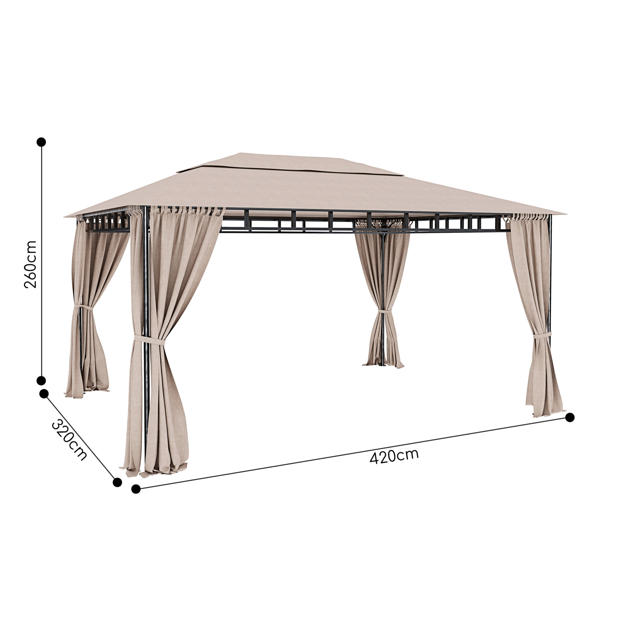 Gazebo Da Giardino 3 x 4 M Con Tende Laterali Richiudibili Struttura In Acciaio Robusto Copertura 180 g/m² Con 4 Teli Laterali Esterno Giardino P