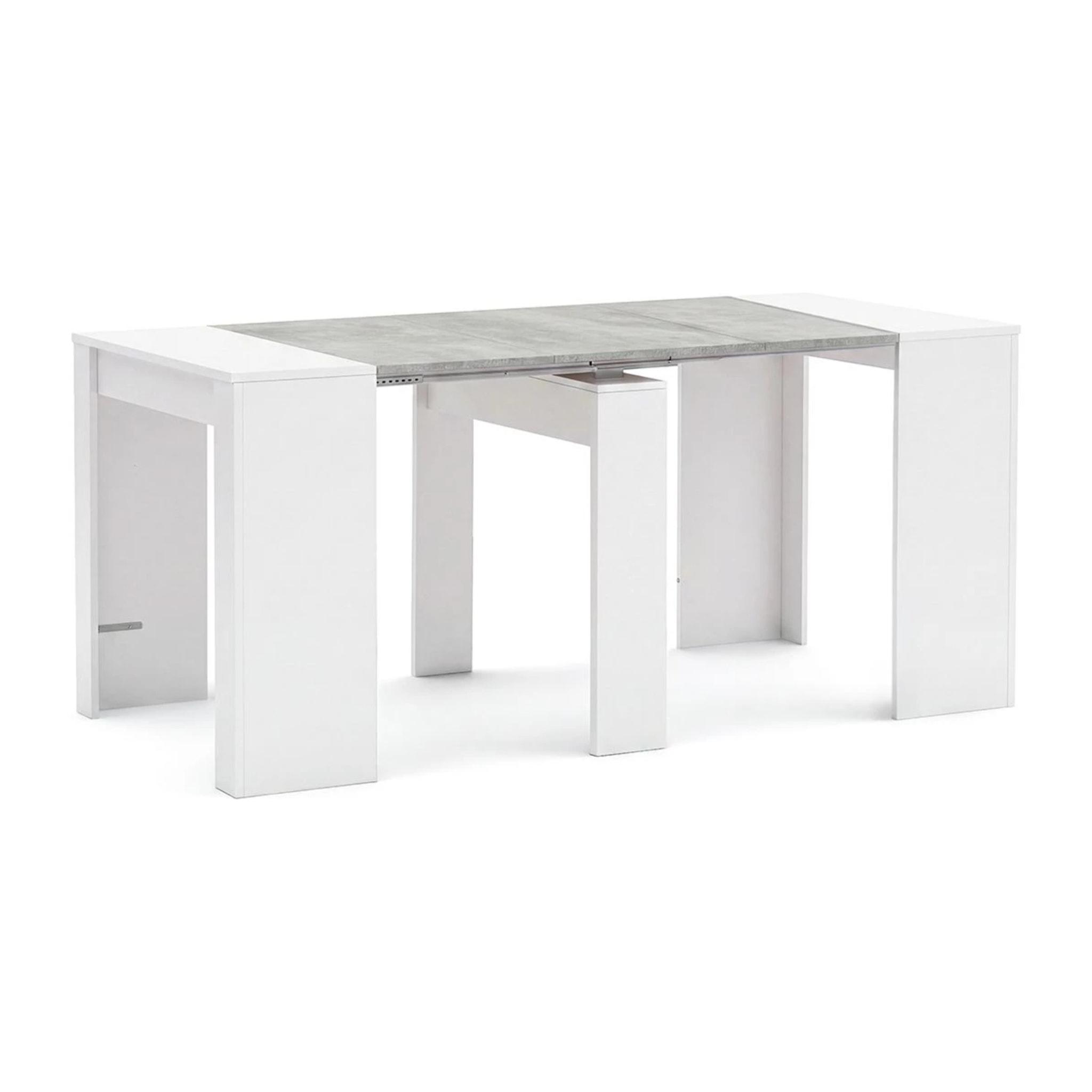 Mesa consola extensible en blanco artik y gris cemento 50-235x90 cm Denis Blanco Artik (Blanco Mate) - Gris Cemento