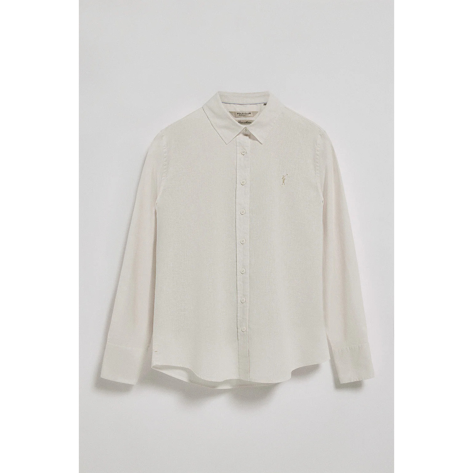 Camisa color crema regular de lino y algodón con bordado Rigby Go