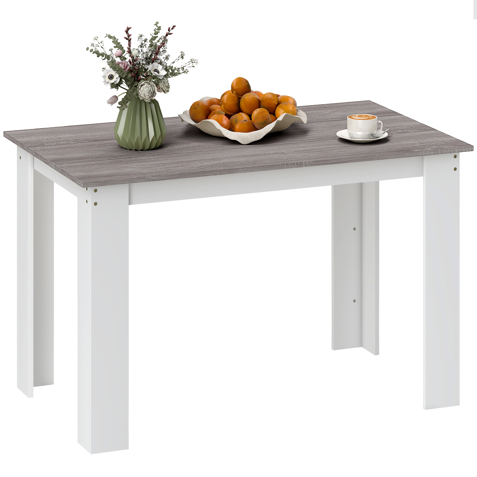 Table à manger grand plateau 4-6 personnes - dim. 120L x 69l x 75H cm - aspect bois gris blanc