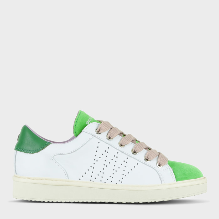 ZAPATO CON CORDONES MUJER P01 DE PIEL Y ANTE BLANCO MAGICAL GREEN ROSA POLVO