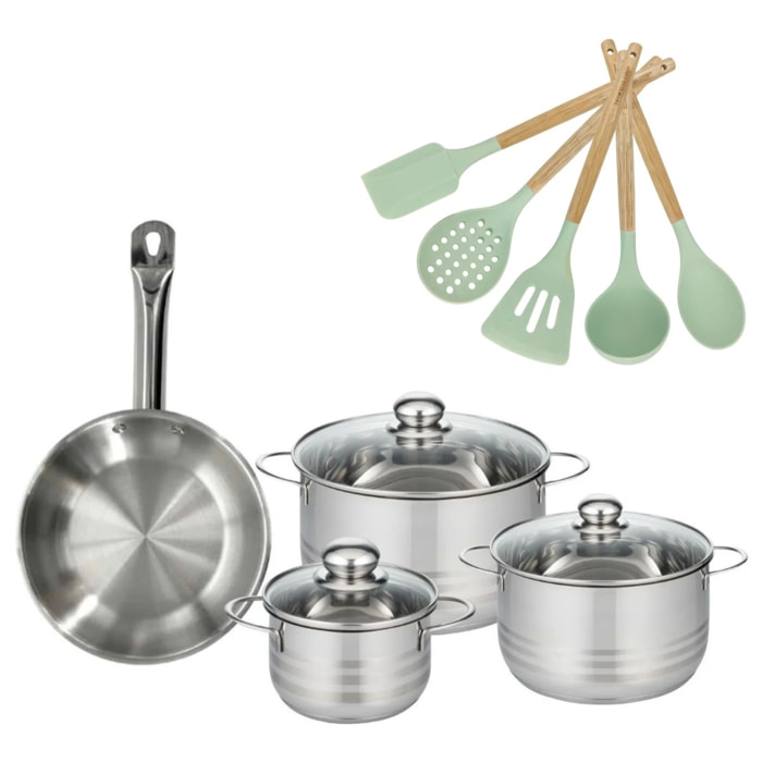 Lot Poêle 24cm et 3 Faitouts 16/20/24cm Fackelmann Etherna avec 5 ustensiles