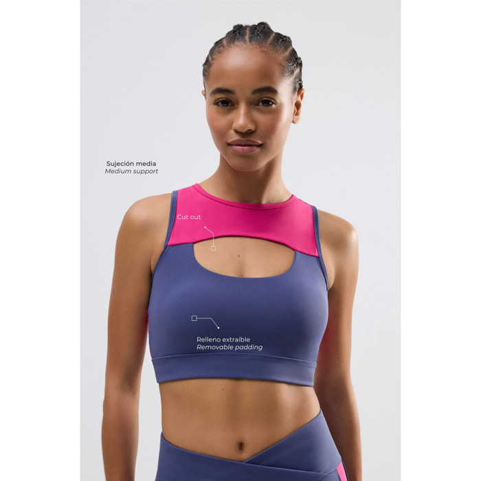 Reggiseno sportivo con tagli a blocchi di colore, sostegno medio