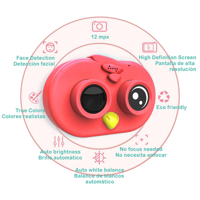 Foto e videocamera per il design di uccelli per bambini. Full HD1080 e 12 megapixel