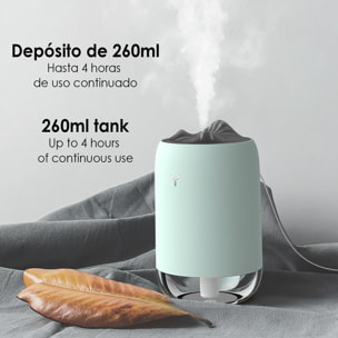 Mini humidificador de 260 ml con luz led ambiental.