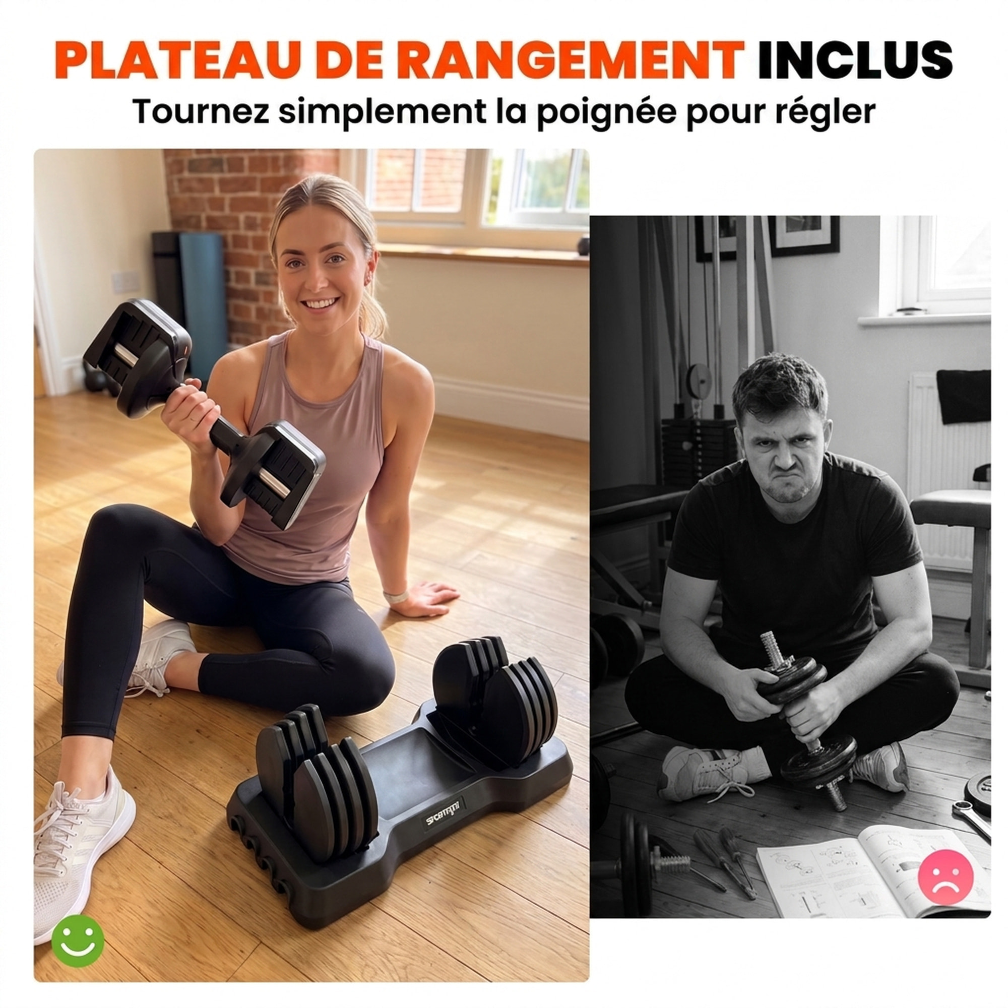 Haltères réglables - haltères à réglage rapide 5 niv. - 2 x 11 Kg max. - noir