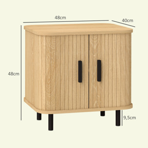 Pack de 2 Mesitas de Noche Mesillas de Noche Dormitorio con Puertas Correderas 2 Estantes y Patas de Acero Estilo Escandinavo para Salón 48x40x48 cm Roble
