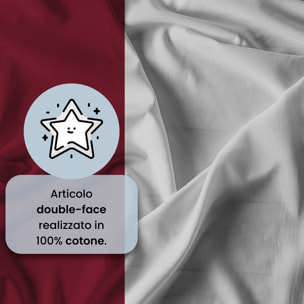 COMPLETO LETTO NATURAL COLOR, 100% Cotone, Made in Italy - BORDEAUX/GRIGIO CHIARO
