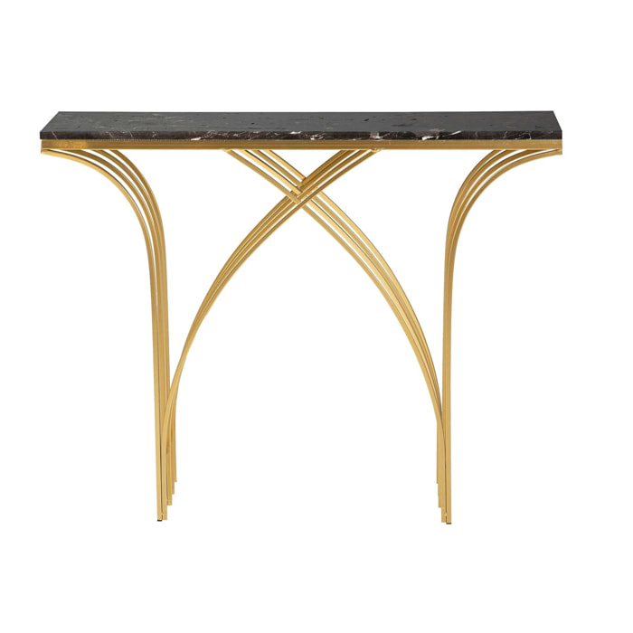 Consola Metal Marmol Negro 104x30x79 Cm