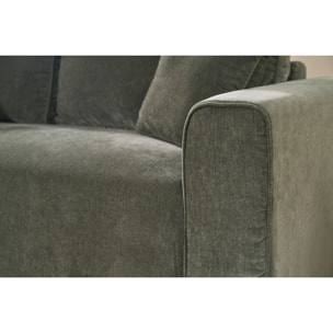 Canapé design 3 places en tissu effet velours vert kaki PEPPER