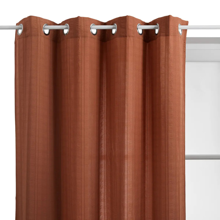 Voilage Noa motif rayures plissées140x240cm terracotta