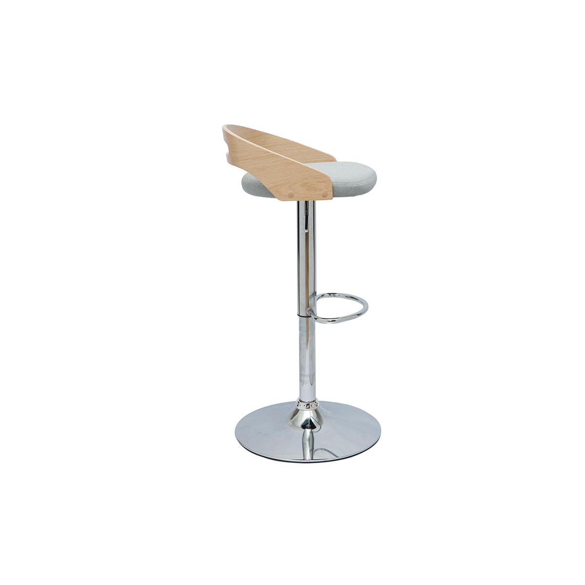 Tabouret de bar réglable design bois clair et tissu gris clair MANO