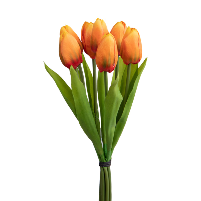 Mazzo Di 7 Tulipani. Altezza 37 Cm - Pezzi 4 - 13X37X13cm - Colore: Arancio - Bianchi Dino - Fiori Artificiali