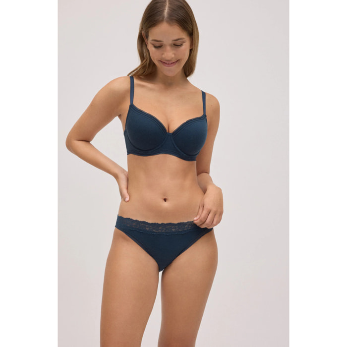 Slip brasiliano a coste con pizzo blu navy