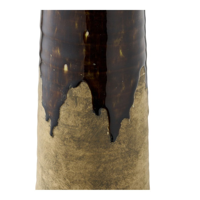 Vaso in ceramica marrone con smalto a colatura ø12,5×48 cm