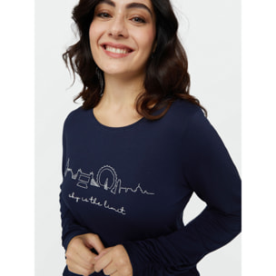 Fiorella Rubino - Camiseta con bordado skyline y texto - Azul