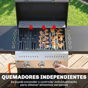 Barbacoa de Gas BBQ Gas con 3 Quemadores 9 kW Barbacoa Portátil con Termómetro Mesas Laterales Plegables Estante Rejilla Calentadora Especiero Parrilla Recogedor Grasa 2 Ruedas Ganchos Negro