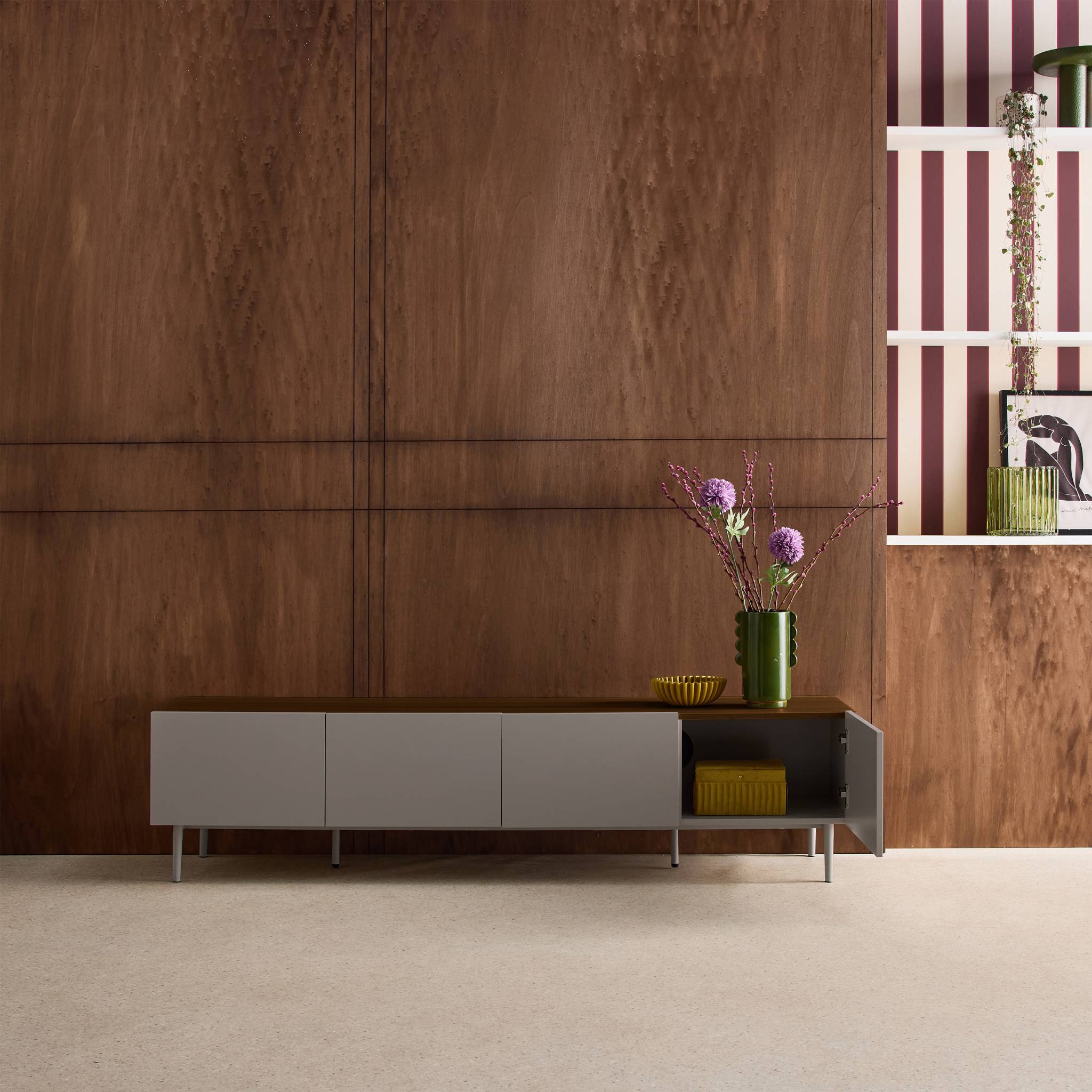 Meuble TV métal et décor bois 4 portes 180cm ASHTON