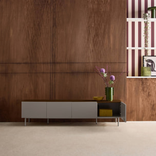 Meuble TV métal et décor bois 4 portes 180cm ASHTON