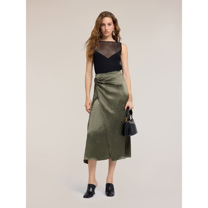 Motivi - Falda de raso con drapeado - Verde militare