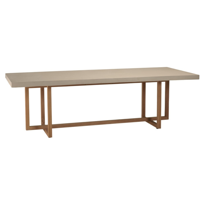 DAK - Table à manger rect. 243x100cm béton beige pieds croisés en teck