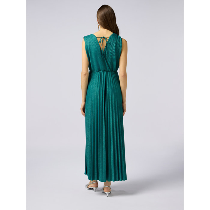 Oltre - Vestido largo de lurex plisado - Verde