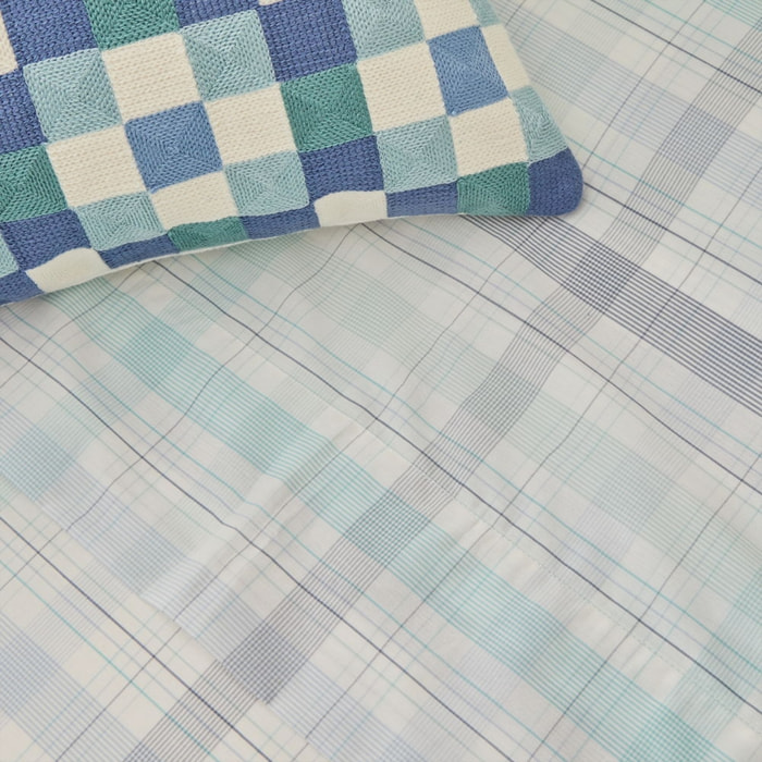 Sábana de algodón 180 hilos cuadros Newren color agua marina 100% Algodón