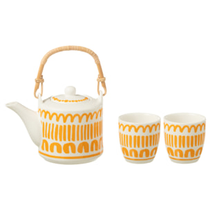 J-Line théière + tasses Ligne - céramique - orange - 3 pcs