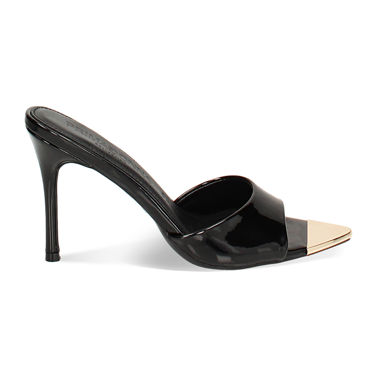 Mules de punta abierta para mujer negras en charol