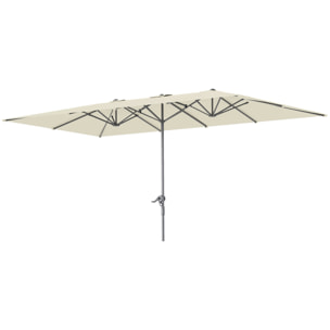 Sombrilla Doble 4,5x2,6 m Sombrilla Terraza Exterior con Manivela Poste de Aluminio Impermeable y Protección UV50+ Parasol Grande para Terraza Playa Piscina Crema