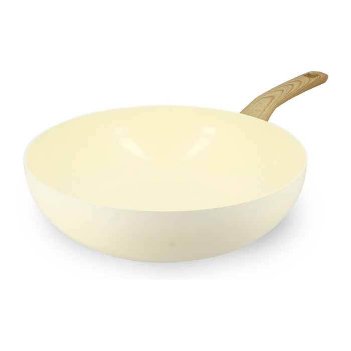 Wok en revêtement céramique 28cm crème - tous feux COLORAMA