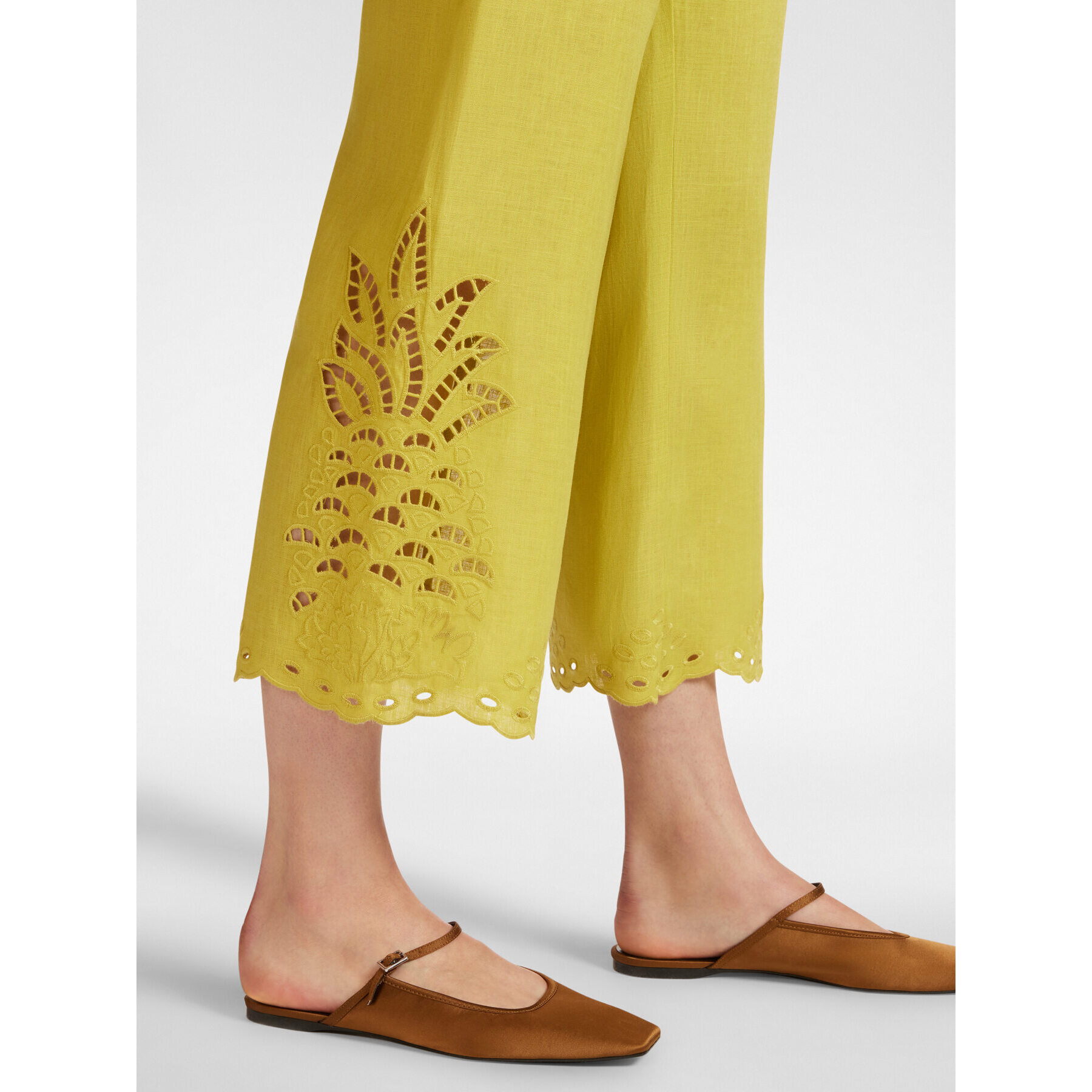 Elena Mirò - Pantaloni cropped ricamati in lino - Giallo