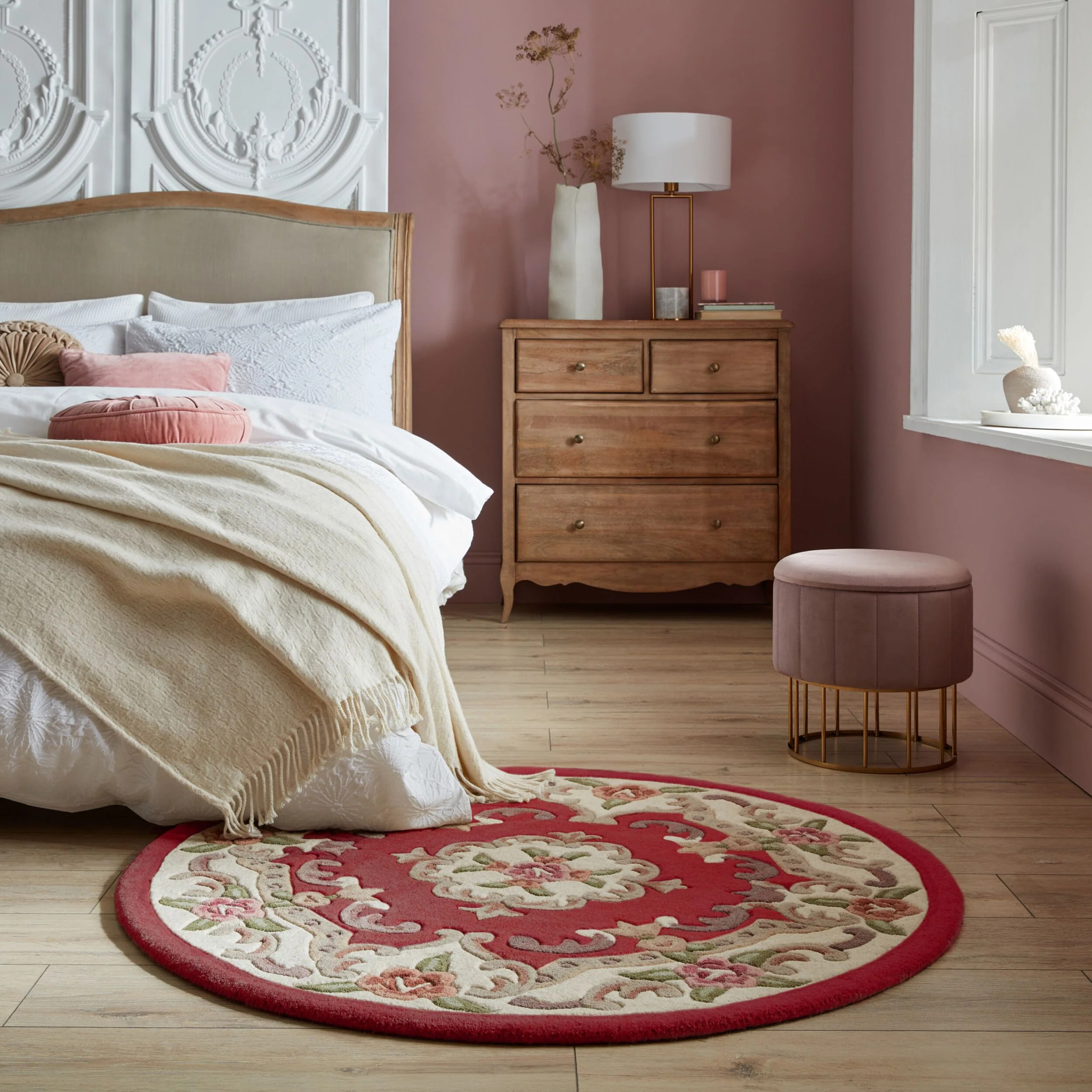 Tapis en laine rond AUBUSSON Rouge