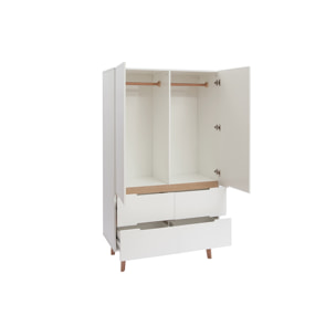 Armoire scandinave avec penderie et tiroirs finition blanc mat et bois chêne clair L100 cm KELMA