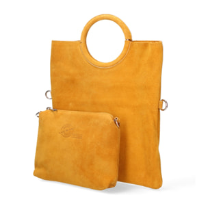 Borsa a mano da donna Made in Italy - Modello Zelia - Pelle scamosciata - 29.0 x 30.0 x 1.0 cm